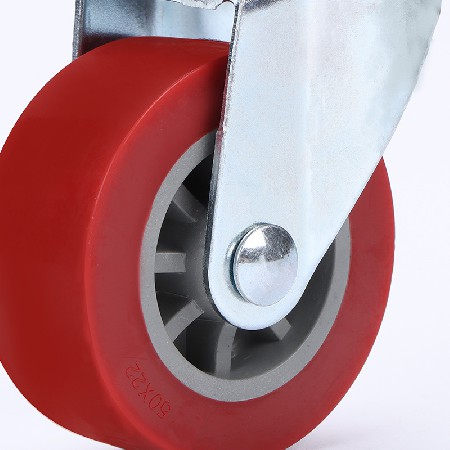 聚氨酯PU活轮动边刹万向活动螺杆脚轮红色2寸脚轮推车小轮
